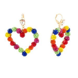 Betsey Johnson Rainbow Heart Earrings NWT